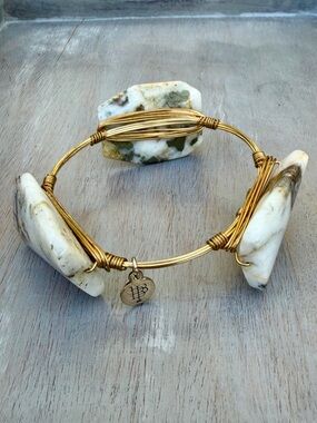 Bourbon and Boweties Stone & Gold Wire-wrapped Bangle Bracelet